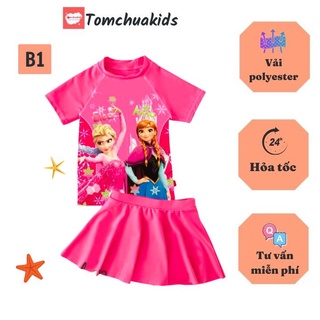 Đồ bơi bé gái tay ngắn hình elsa 11-40kg, quần giả váy tạo cảm giác tự tin- thoải mái - Tomchuakids