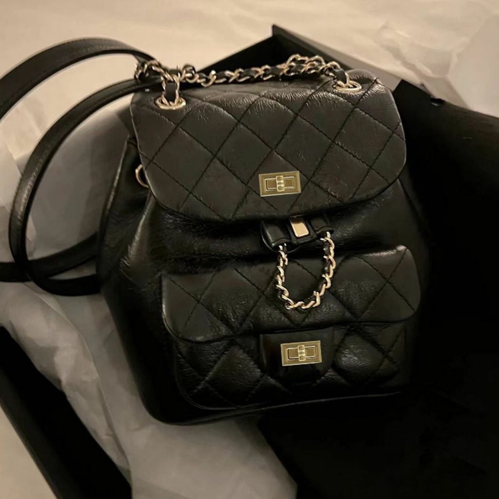 Balo đi học/ du lịch JASMIN NOIR sức chứa lớn phối dây xích lót bông kẻ sọc caro thời trang