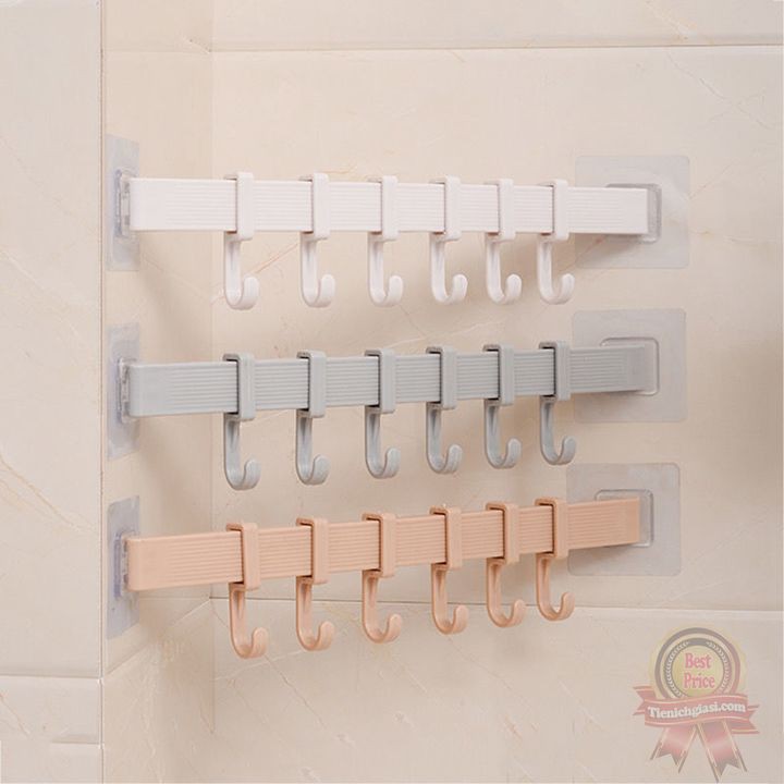 Thanh treo đồ 6 Móc treo quần áo dán tường khăn mặt đồ nhà tắm