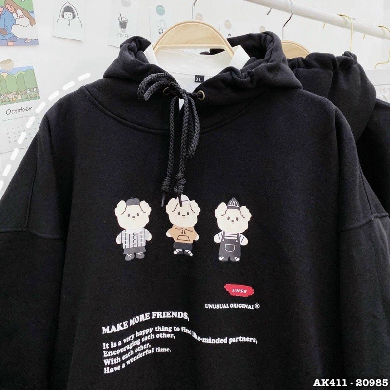 Áo Khoác Hoodie Nam Nữ Nỉ Bông Tay Phồng Cánh Dơi Hàng UNISEX Áo Hoodie Nỉ Sweater Nam Nữ in 3 GẤU - AK3411 | BigBuy360 - bigbuy360.vn
