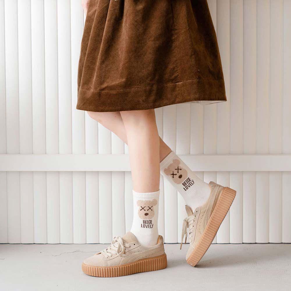 Vớ Thể Thao Co Giãn Thoáng Khí Họa Tiết Gấu Hoạt Hình Phong Cách Harajuku Cho Nữ