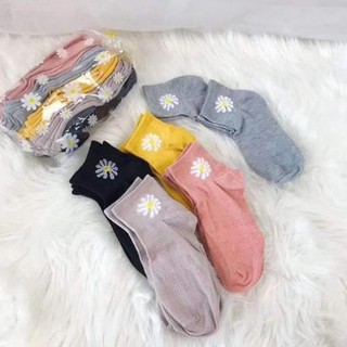 Tất hoa cúc cổ ngắn Tất Cotton Cổ Ngắn Thêu Hình Hoa Cúc Cho Nữ