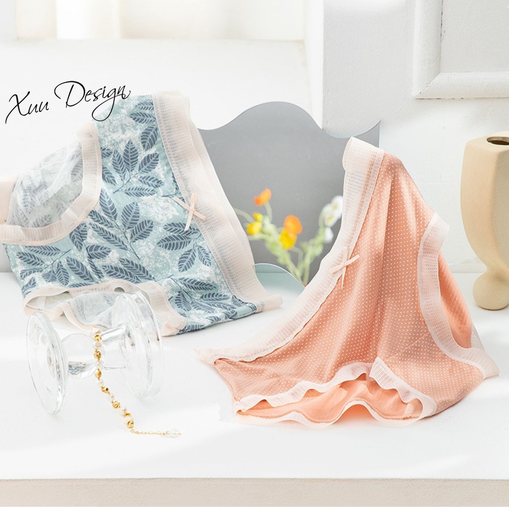 Quần lót cotton nữ họa tiết XUU, thiết kế phối nơ ren ngọt ngào QC74