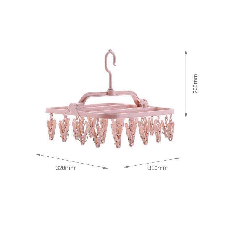 Móc quần áo gấp gọn, Mắc Chùm Nhựa 32 Kẹp Phơi Đồ Cho Bé, phơi tất, tã, đồ ngắn Kiến Baby Store
