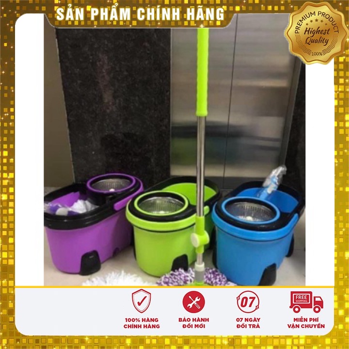 CHỔI LAU NHÀ 360 ĐỘ CÓ BÁNH XE CÔNG NGHỆ THÁI LAN CÂY LAU NHÀ TẶNG KÈM 1 BÔNG LAU