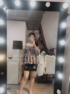 Áo trễ vai hoạ tiết hoa ( ảnh thật)