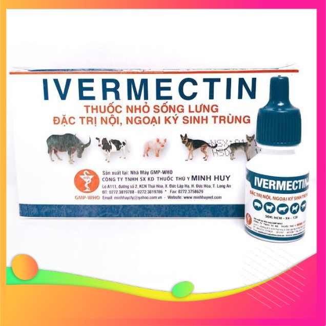 Nhỏ Gáy Trị Nội Ngoại Ký Sinh Trùng Giun Ve Rận Ivermectin MH hộp 10 chai