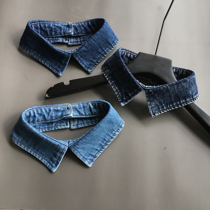 Vòng Cổ Choker Denim Màu Xanh Dương Cài Nút Trang Trí Kiểu Vintage