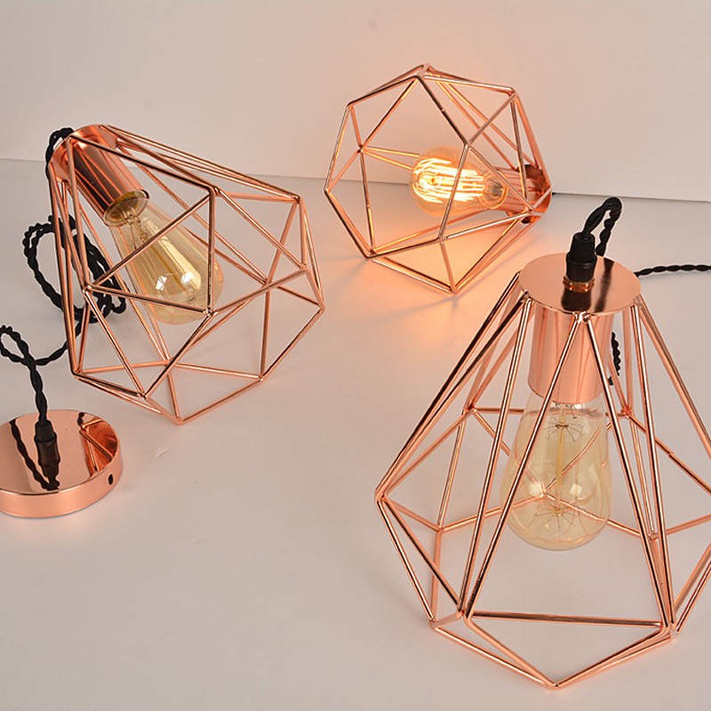 Đèn Trần Bóng Led Khung Sắt Màu Vàng Hồng Treo Trần Nhà Phong Cách Bắc Âu Cho Nhà Bếp/Phòng Khách/Nhà Hàng