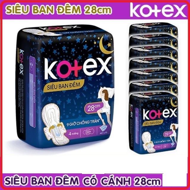 Lốc 8 Gói Băng vệ sinh Kotex Siêu Ban đêm 28cm  Tặng thêm 2 Miếng