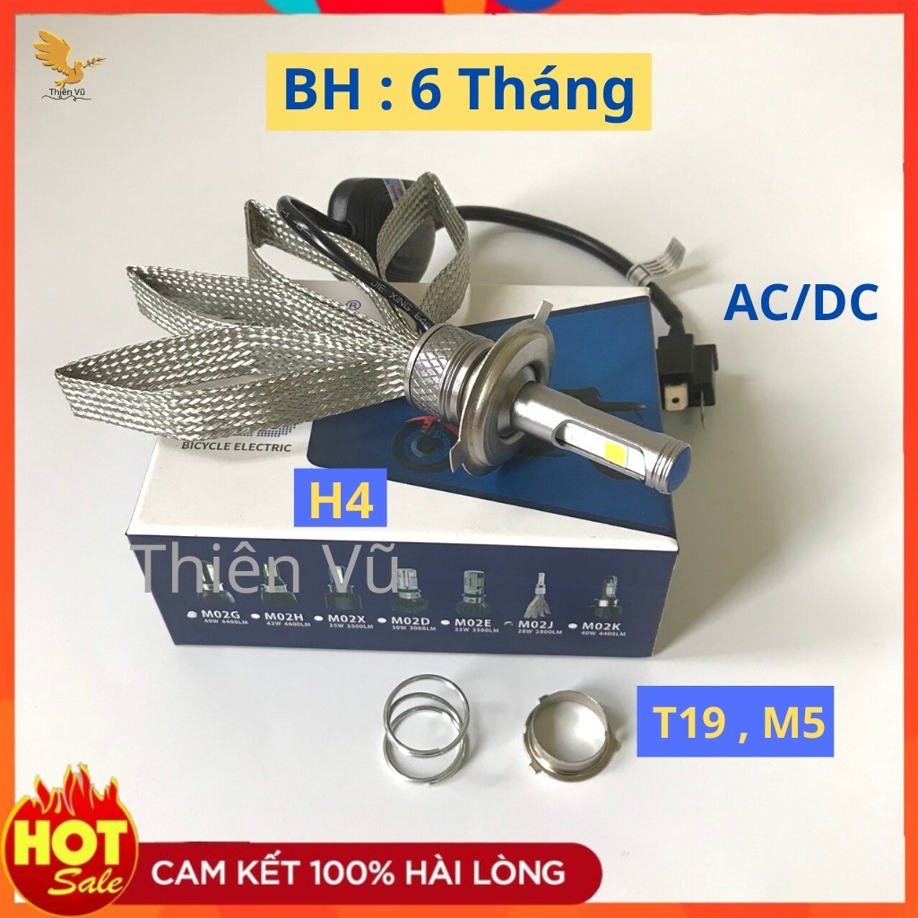 Đèn Pha Led 2 Tim H4 ,M5  Đuôi Nhôm Tản Nhiệt Siêu Sáng