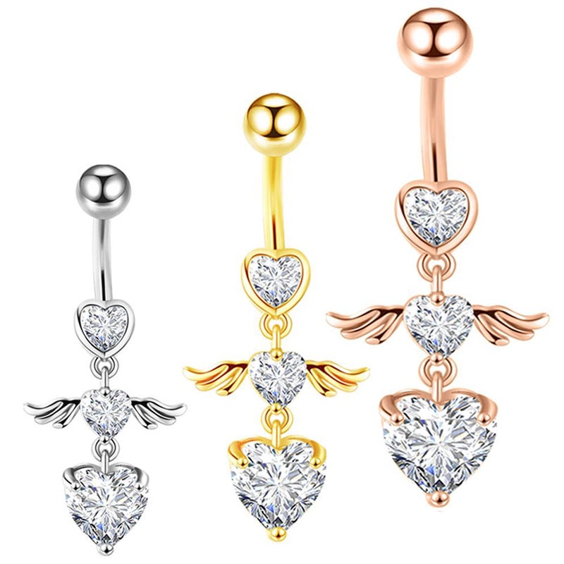 Khuyên rốn hình đôi cánh thiên thần đính đá cá tính