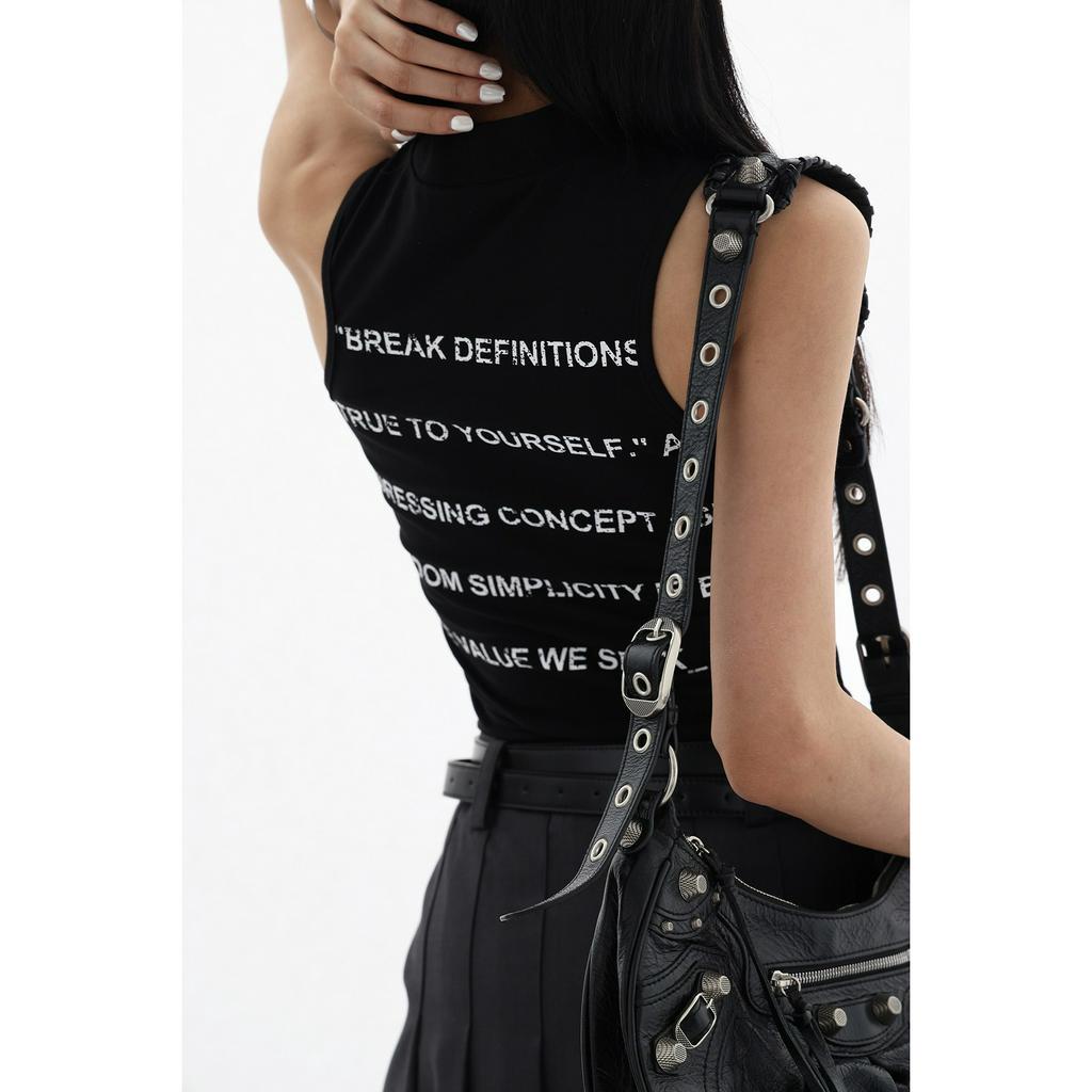 Áo Thun Sát Nách Cổ Cao Dáng Ôm In Chữ Thời Trang Mùa Hè 2023 Cho Bạn Gái