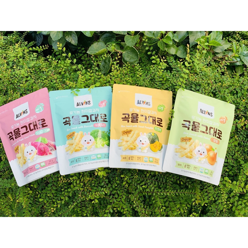 Bánh ăn dặm cho bé gạo lứt hữu cơ dạng que ALVINS 25g cho bé từ 6 tháng tuổi - Hàn Quốc
