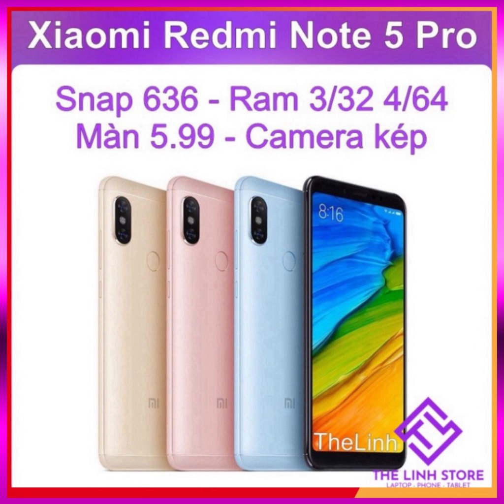 Khuyến mãi Like new Chính hãng Điện thoại Xiaomi Redmi Note 5 Pro có Tiếng Việt - Snap 636 Màn 6 inch Hàng đẹp 99% .