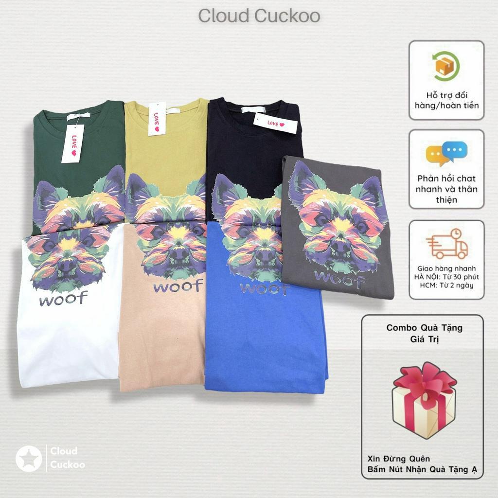 Áo Thun Nữ Dáng Rộng In Hình Chú Cún Sắc Mầu Chất Cotton Khô Bền Đẹp