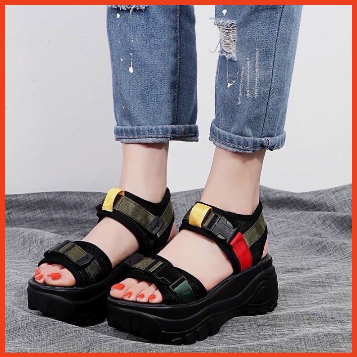 Giày Dép Sandal Nữ Quai Ngang Mang Đi Học, Đi Chơi Sandal Ulzzang Đế Cao 5Cm Phong Cách Hàn Cho Bạn Nữ Cá Tính