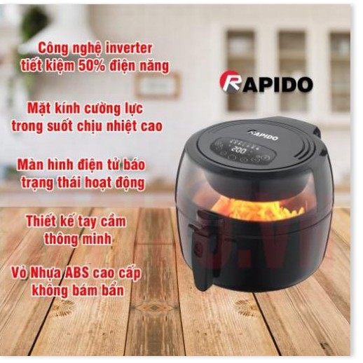 ⚡ Nồi chiên không dầu, Nồi chiên không dầu Rapido 6.5L công suất mạnh, mang đến những món ăn dinh dưỡng