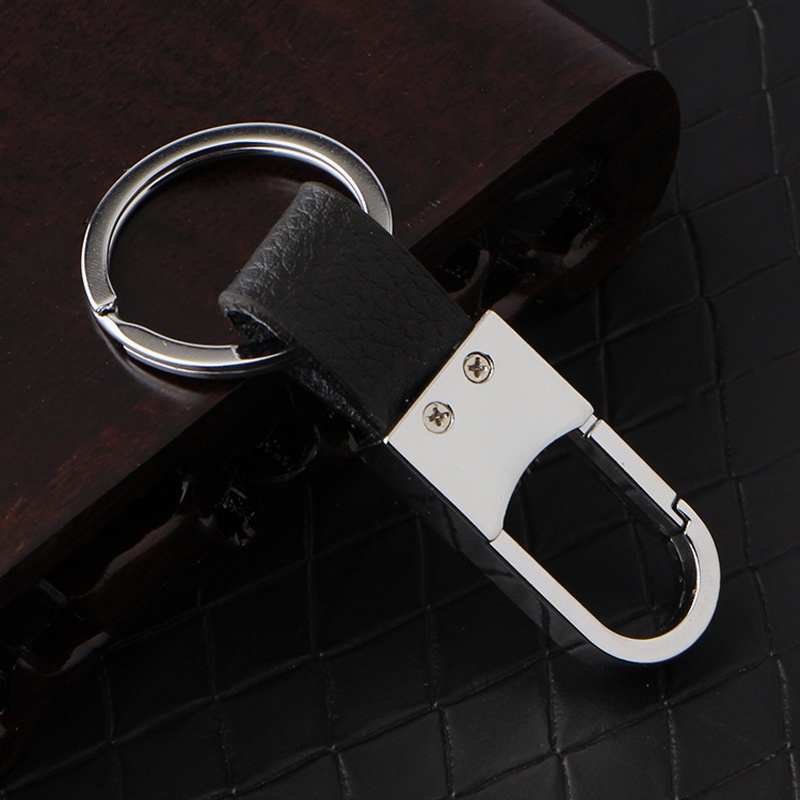 1 Móc khóa da màu đen phối inox đơn giản cho xe ô tô Ford Toyota honda nissan mazda benz BMW Lada HYUNDAI