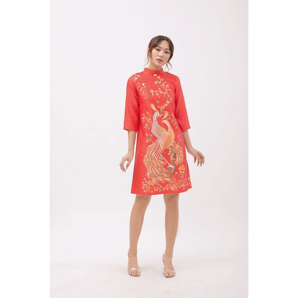 Đầm Gấm, Sườn Xám Cách Tân Chất Gấm Dày Họa Tiết Đôi Công Phong Cách Retro Quyến Rủ Cho Nữ. | BigBuy360 - bigbuy360.vn