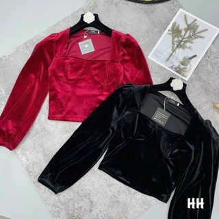áo croptop nhung tay dài(kèm video)