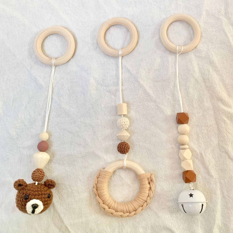 Set 3 Đồ Chơi Vòng Lục Lạc Đan Móc Treo Xe Đẩy Em Bé Sơ Sinh Mọc Răng