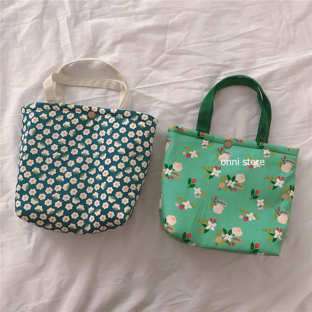 Túi tote cotton dày cách nhiệt in hoa thời trang