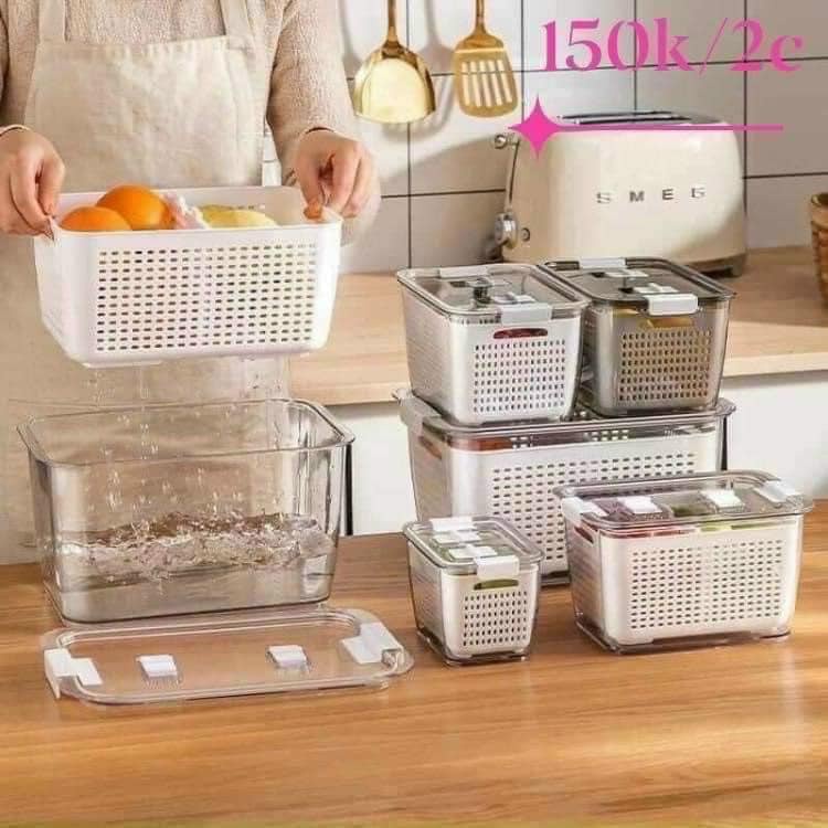 Bộ 2 HỘP ĐỰNG THỰC PHẨM TỦ LẠNH CÓ LỖ THOÁT KHÍ BẢO QUẢN THỰC PHẨM