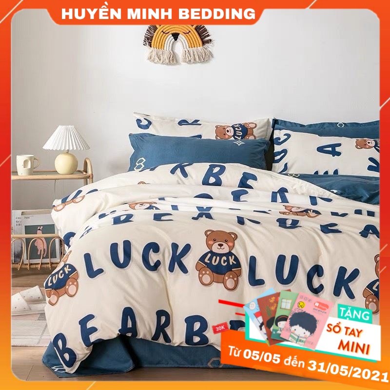 BỘ CHĂN GA GẤU LUCK POLY COTTON - Bộ Chăn Ga Gối Đệm 5 Món Cao Cấp