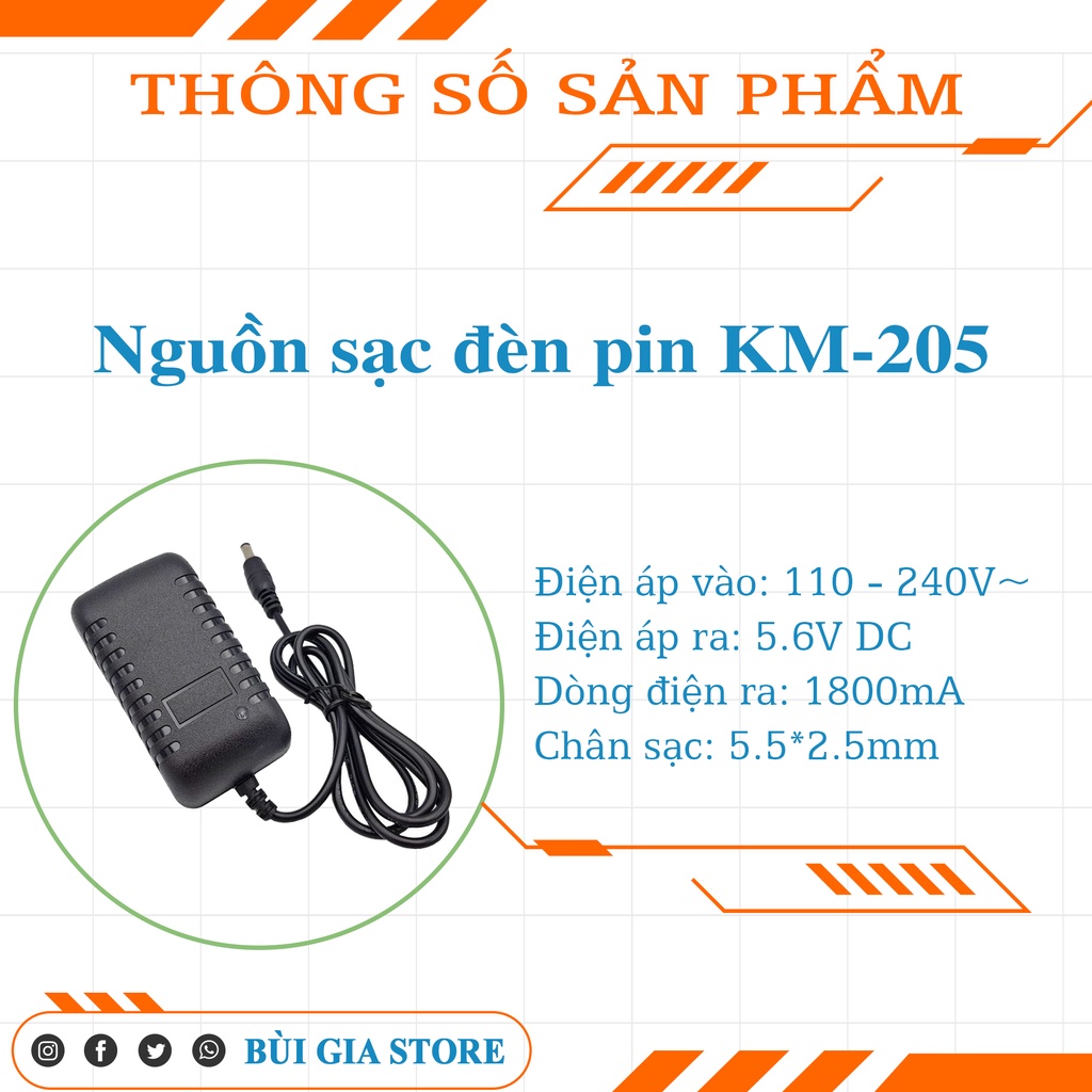 Bộ sạc đèn pin ắc quy đeo đầu KM-205 (5.6V - 1800mA)