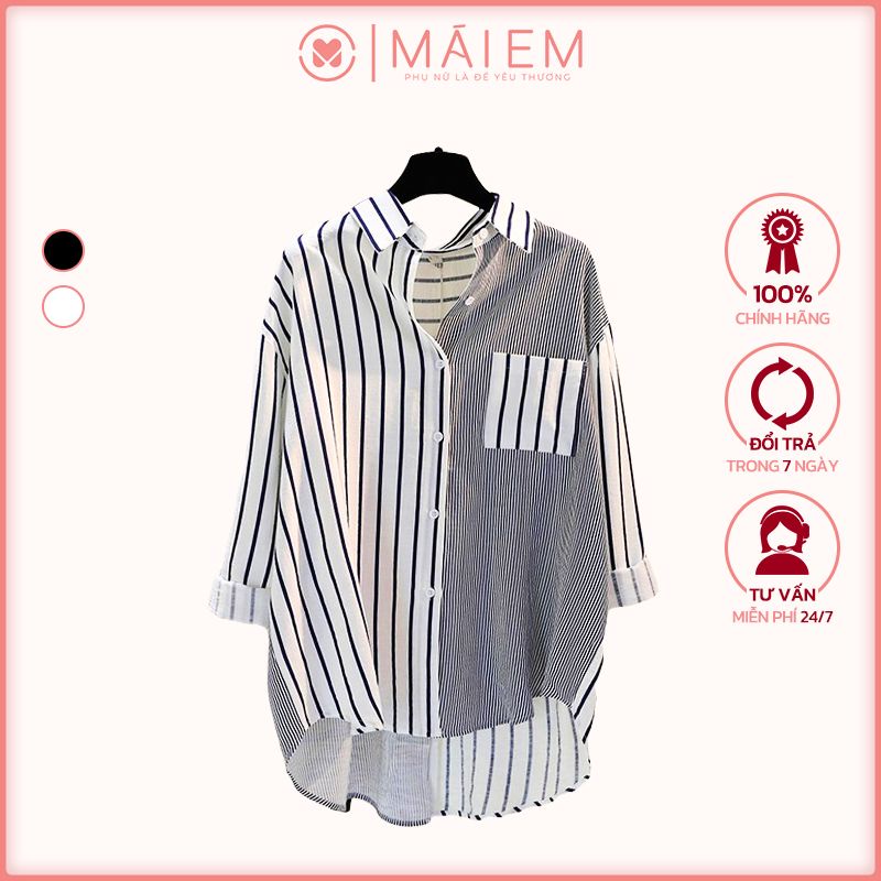 Áo sơ mi tay lỡ kẻ sọc đen Chất Kate Hàn mềm mịn phong cách trẻ trung_A7026