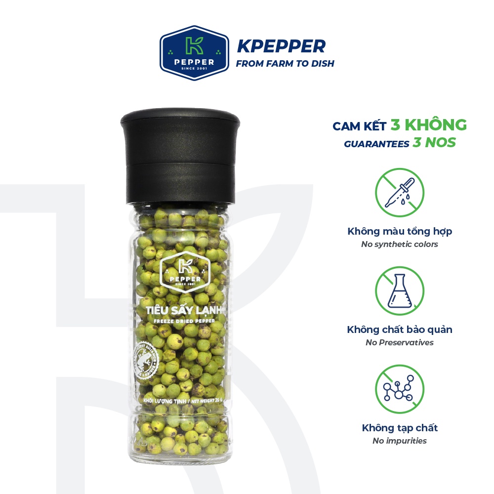 Tiêu xanh sấy lạnh nguyên chất tiệt trùng kèm cối xay tiêu 26g thương hiệu K PEPPER