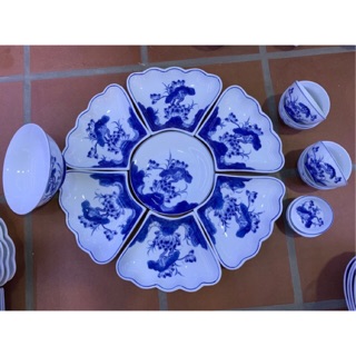 Bộ đĩa hoa mặt trời vẽ sen Bát tràng