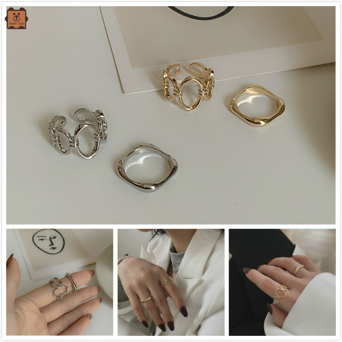 Set 2 Nhẫn Đeo Tay Kim Loại Thời Trang Cho Nữ