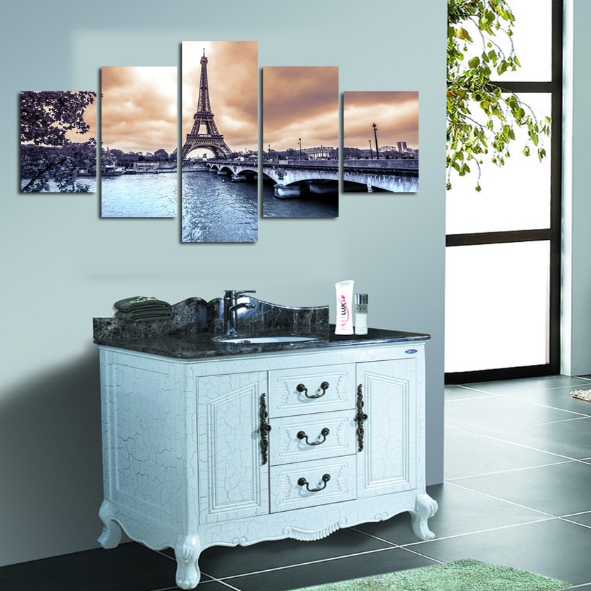Bộ 5 Tranh Treo Tường Trang Trí Nội Thất Hình Phong Cảnh Tháp Eiffel