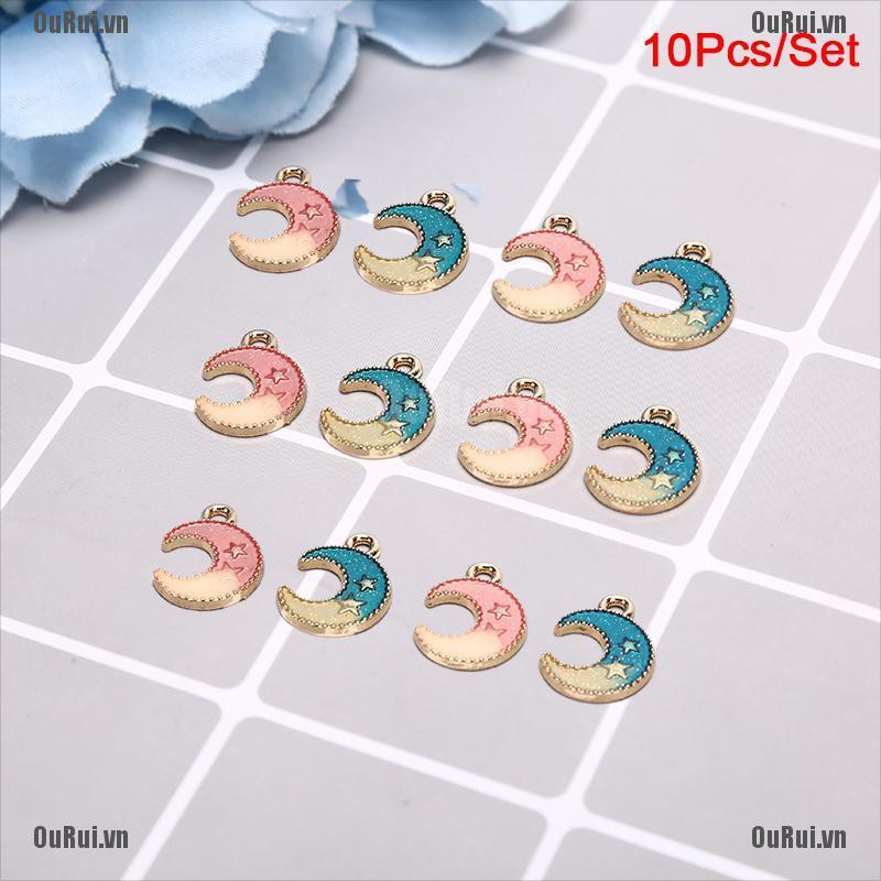 {FCC}CHARMS Set 10 Mặt Dây Chuyền Hình Trăng Sao Tráng Men Độc Đáo{OuRui.vn}