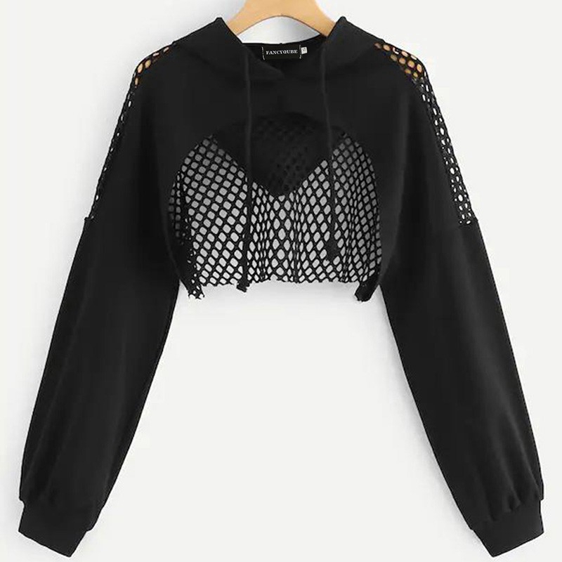 sunfay3 Áo Croptop Tay Dài Phối Lưới Xuyên Thấu Quyến Rũ | BigBuy360 - bigbuy360.vn