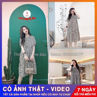 Váy bầu mùa hè chấm bi 2 màu max xinh ( hình thật + chất vải lụa mền mại , mát mẻ)  (shop Tatoco)