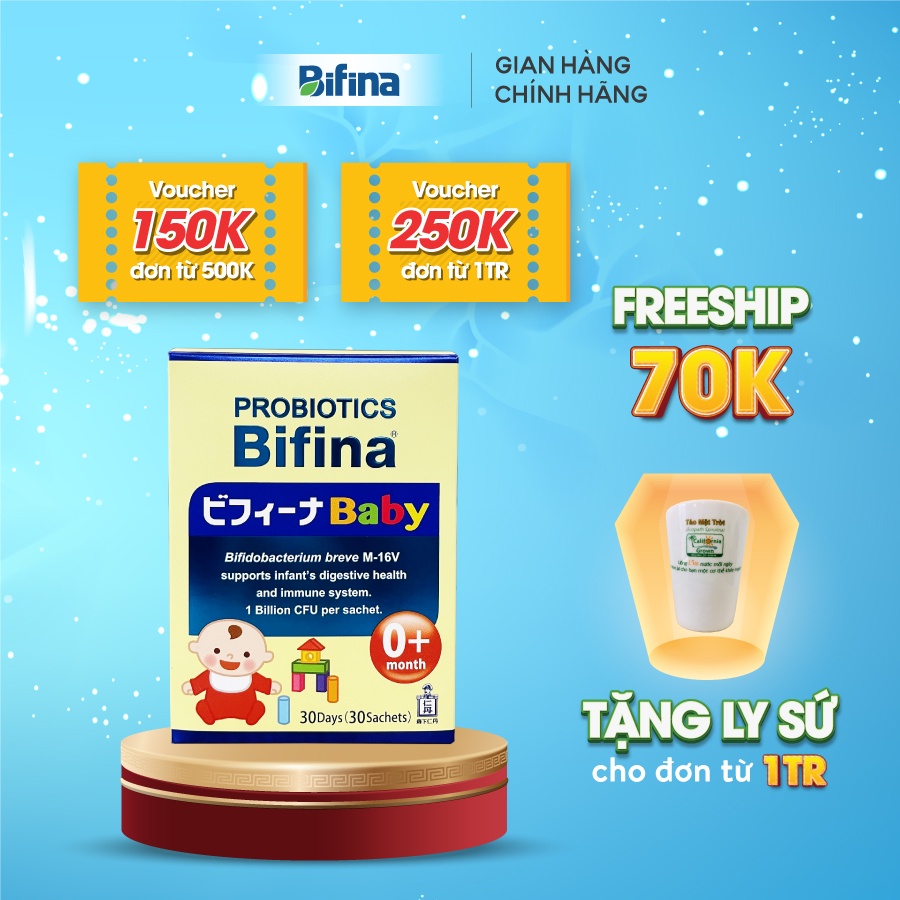 Men vi sinh Bifina Baby Nhật Bản- Hộp 30 gói - Lợi khuẩn chiến binh cho trẻ sơ sinh Viêm da cơ địa, chàm sữa, dị ứng,...