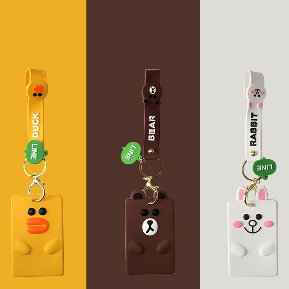 Bao đựng bảng tên bằng silicon in họa tiết hoạt hình hai mặt nhiều màu có móc khóa cho học sinh