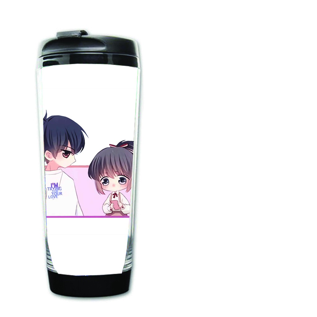 Bình nhựa đựng nước in hình CON TIM RUNG ĐỘNG manhua anime chibi tiện lợi độc đáo