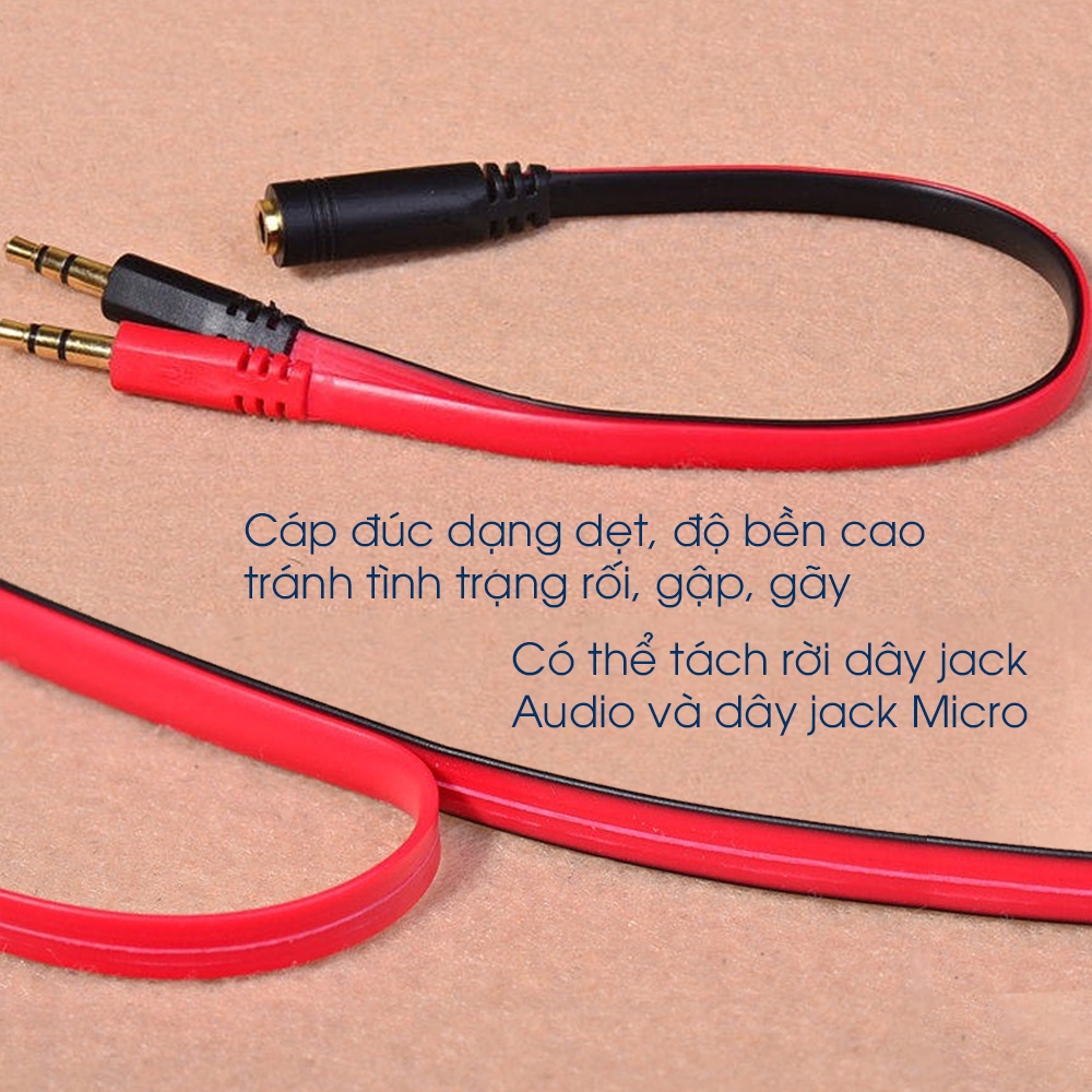 Jack Chuyển Đổi Tai Nghe 3.5 Sang Audio & Mic Dùng Cho Laptop, Máy Tính Bàn, Loa, Cáp Chia 3.5mm
