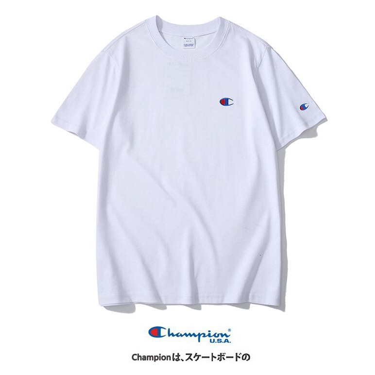 Áo Thun Cotton Tay Ngắn Thêu Chữ Champion Đơn Giản Thời Trang Cho Nam Nữ