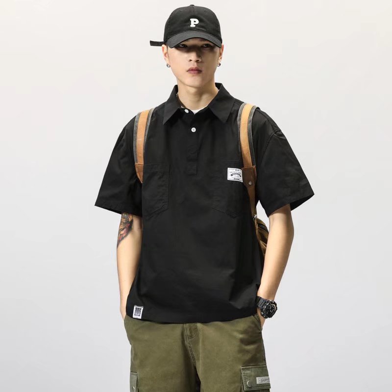Áo polo KT ngắn tay form rộng phong cách retro đường phố Nhật Bản