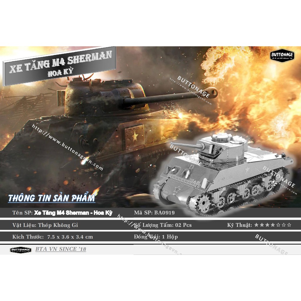 Mô Hình Lắp Ráp 3d Xe Tăng M4 Sherman - Hoa Kỳ