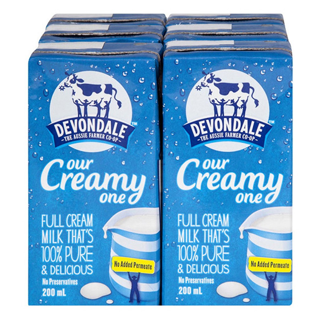 Lốc 6 Hộp Sữa Nguyên Kem Devondale FullCream (200ml / Hộp) nhập khẩu DKSH