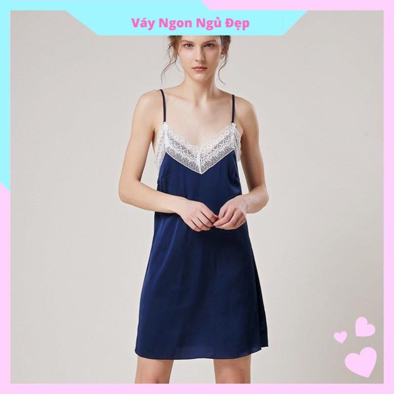 Váy Ngủ 2 Dây Nữ Ren Xẻ Liền Thân Chất Lụa Satin Cao Cấp Đủ Size Dưới 75Kg MAD29AMK