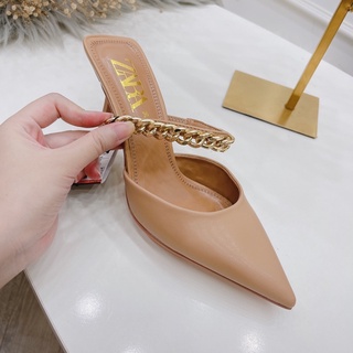 Guốc da quai xích nâu