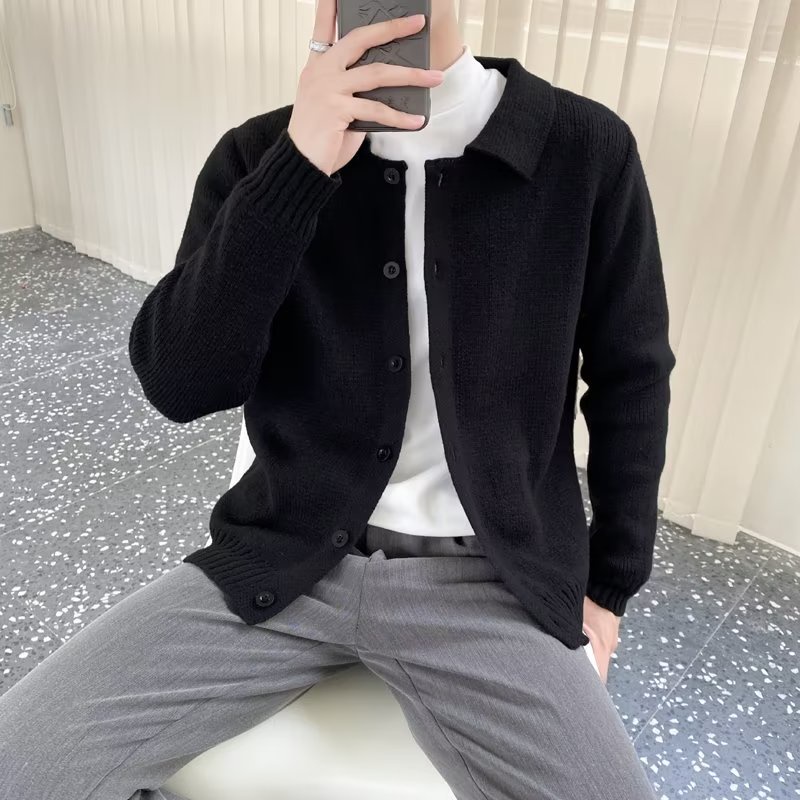 Áo sweater dệt kim dáng rộng kiểu hàn quốc cá tính cho nam xu hướng áo sweater cổ tròn dáng rộng hợp thời trang cho nam simple thời trang form rộng  đen sweater nam