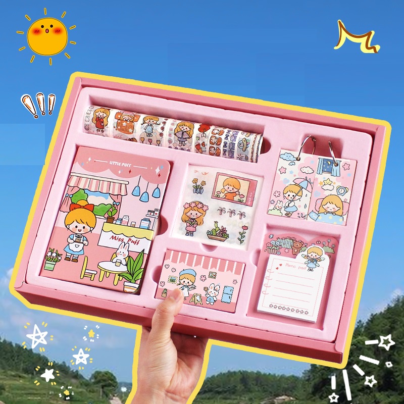Set 54 Hộp quà tặng Sổ tay cô gái dễ thương -Sticker-Washi Tape -Giấy Note  Sổ Ghi Chú  hình dán công chúa sổ ghi chép sticker trang trí sổ quà tặng bạn gái